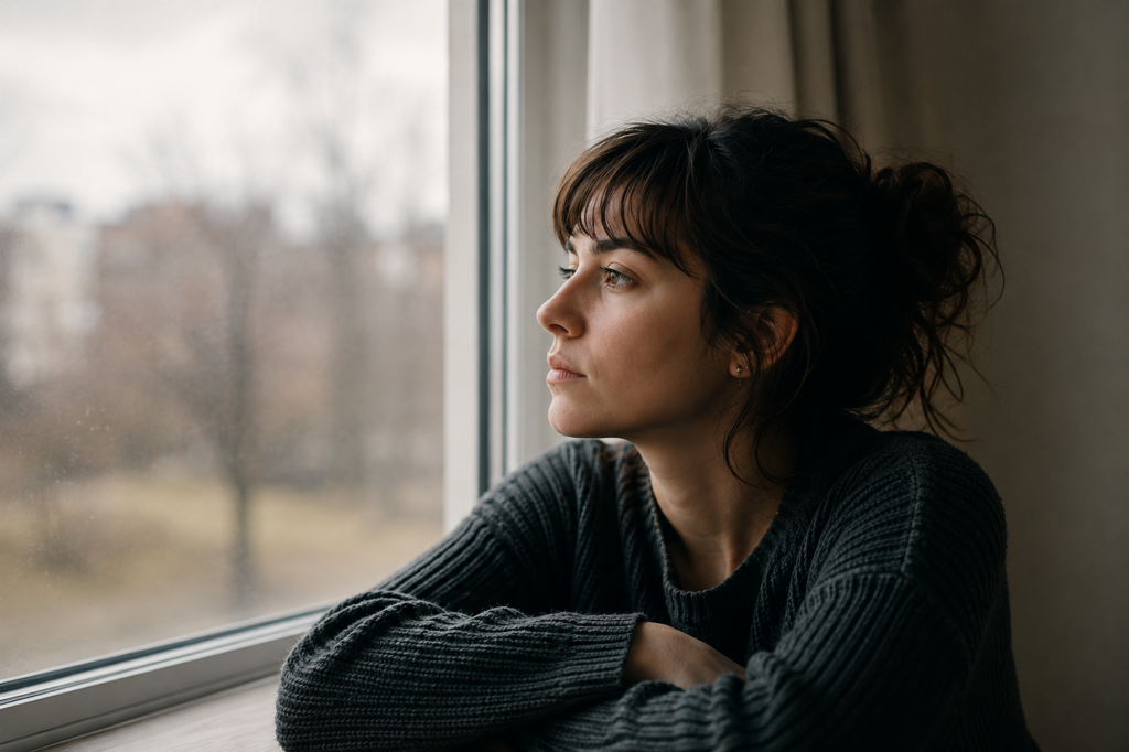 the person quietly looking out the window.