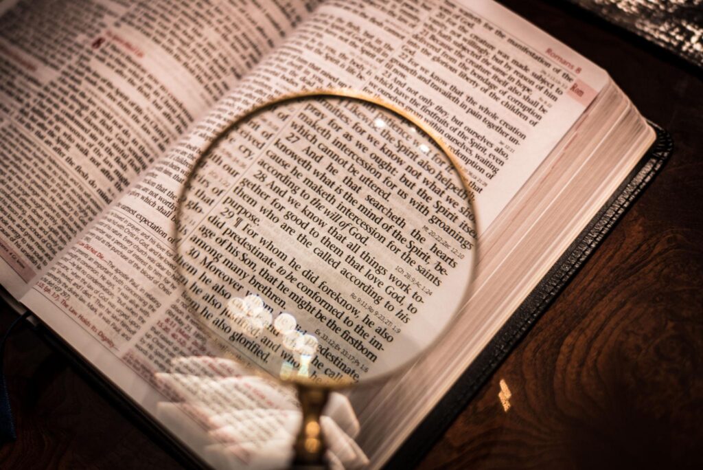 Researching, examining the word of God, the Bible.