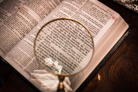 Researching, examining the word of God, the Bible.